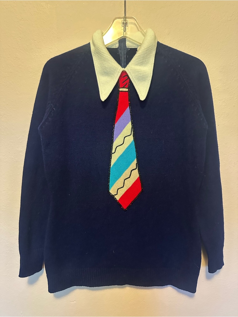 Vintage 70s collar and tie novelty sweater